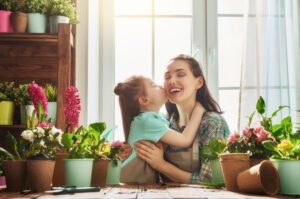 Happy family in spring day.
